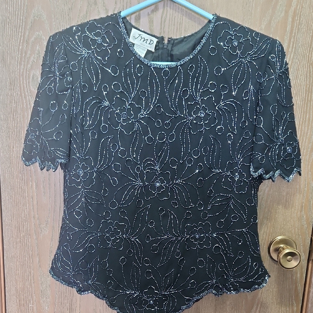 Black beaded Women's dressy Top